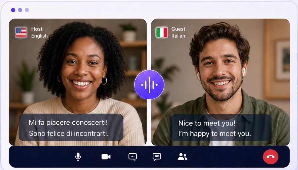 Uhura translated video conversation between an English-speaking Black American woman and an Italian man